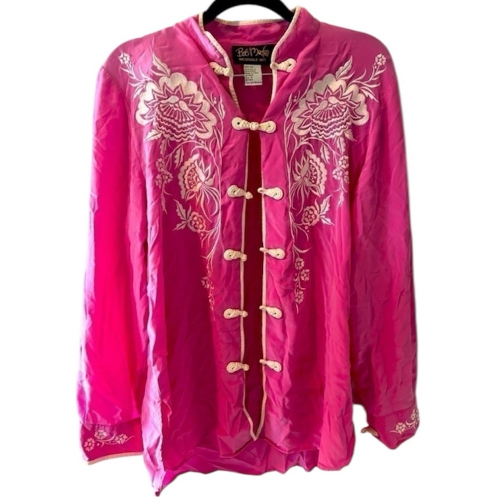 Bob Mackie Large Pink Embroidered Button-Up Blouse - Picture 1 of 2